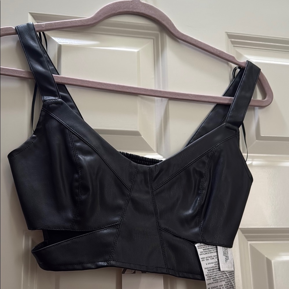 Black Faux Leather Crop Top